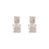 Brass Drop Earring, Copper Alloy, with Cubic Zirconia, Square, real gold plated, fashion jewelry & for woman, 35x20mm, Sold By Pair