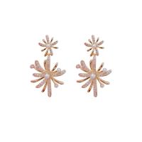 Cubic Zirconia Micro Pave Brass Earring, Copper Alloy, with Plastic Pearl, Flower, real gold plated, fashion jewelry & micro pave cubic zirconia & for woman, 35x20mm, Sold By Pair