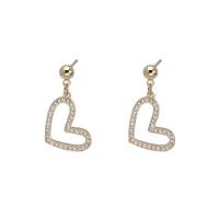 Cubic Zirconia Micro Pave Brass Earring Copper Alloy Heart real gold plated fashion jewelry & micro pave cubic zirconia & for woman Sold By Pair
