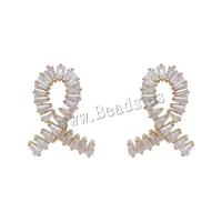 Brass Stud Earring Copper Alloy gold color plated fashion jewelry & micro pave cubic zirconia & for woman Sold By Pair