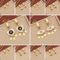 304 Stainless Steel Huggie Hoop Drop Earring with Shell gold color plated evil eye pattern & for woman & enamel Sold By Pair