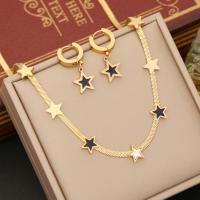 304 Stainless Steel Jewelry Set Star gold color plated oval chain & for woman & enamel Sold By PC