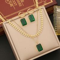 304 Stainless Steel Jewelry Set Geometrical Pattern gold color plated oval chain & for woman & with rhinestone Sold By PC