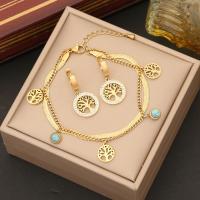 304 Stainless Steel Jewelry Set with turquoise Tree gold color plated multilayer & for woman & with rhinestone Sold By PC