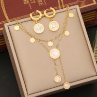 304 Stainless Steel Jewelry Set with White Shell gold color plated & for woman & with rhinestone Sold By PC