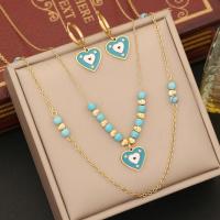 304 Stainless Steel Jewelry Set with Seedbead Heart gold color plated evil eye pattern & for woman & enamel Sold By PC