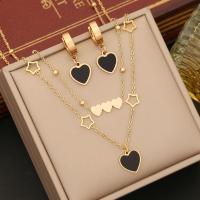 304 Stainless Steel Jewelry Set with Shell Heart gold color plated oval chain & for woman & enamel Sold By PC