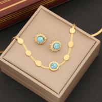 304 rozsdamentes acél Jewelry Set, -val türkiz, arany színű aranyozott, divat ékszerek & különböző stílusokat a választás & a nő, Által értékesített PC
