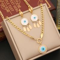 304 Stainless Steel Jewelry Set with Resin Shell Evil Eye gold color plated & for woman & enamel Sold By PC