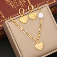 Fashion Stainless Steel Jewelry Sets, 304 Stainless Steel, with Plastic Pearl, Heart, gold color plated, different styles for choice & with letter pattern & for woman, Sold By PC