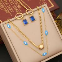 304 Stainless Steel Jewelry Set Evil Eye gold color plated oval chain & micro pave cubic zirconia & for woman & enamel Sold By PC