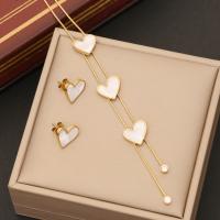 304 rozsdamentes acél Jewelry Set, -val White Shell, Szív, arany színű aranyozott, kígyó lánc & különböző stílusokat a választás & a nő, Által értékesített PC
