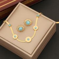 304 Stainless Steel Jewelry Set with turquoise gold color plated snake chain & for woman Sold By PC