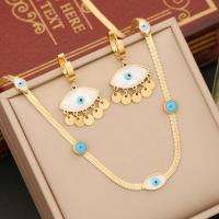 304 Stainless Steel Jewelry Set with Resin Evil Eye gold color plated & for woman & enamel Sold By PC