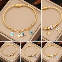304 Stainless Steel Bracelet, with 2inch extender chain, gold color plated, different styles for choice & for woman & enamel & with rhinestone, Length:Approx 7 Inch, Sold By PC