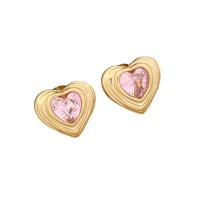 304 Stainless Steel Stud Earring, Heart, gold color plated, for woman & with rhinestone, more colors for choice, 15mm, Sold By Pair