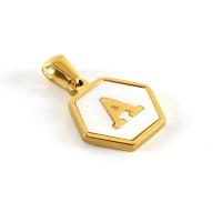 Titanium Steel Pendants with White Shell Hexagon 18K gold plated DIY & with letter pattern Sold By PC