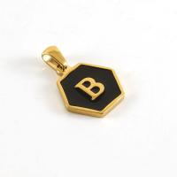 Titanium Steel Pendants Hexagon 18K gold plated DIY & with letter pattern & enamel Sold By PC