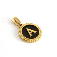 Titanium Steel Pendants Round 18K gold plated DIY & with letter pattern & enamel Sold By PC