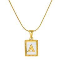 Titanium Steel Necklace with White Shell Geometrical Pattern 18K gold plated snake chain & with letter pattern & for woman Length Approx 17.7 Inch Sold By PC