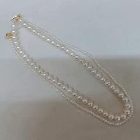 Freshwater Pearl Brass Chain Necklace, Pérolas de água doce, with Liga de cobre, 14K cheio de ouro, Camada Dupla & joias de moda & para mulher, branco, 8-9mm,3-4mm, comprimento Aprox 42 cm, vendido por PC
