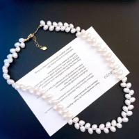 Freshwater Pearl Brass Chain Necklace, Pérolas de água doce, with Liga de cobre, 14K cheio de ouro, joias de moda & para mulher, branco, 6-7mm, comprimento Aprox 35 cm, vendido por PC
