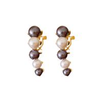 Brass Stud Earring with Plastic Pearl fashion jewelry & for woman nickel lead & cadmium free Sold By Pair
