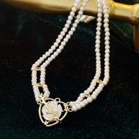 Collier en laiton, avec perle de plastique, bijoux de mode & pavé de micro zircon & pour femme, blanc, protéger l'environnement, sans nickel, plomb et cadmium, Longueur:Environ 50.4 cm, Vendu par PC