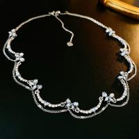 Colar de jóias de liga de zinco, joias de moda & para mulher & com strass, prateado, níquel, chumbo e cádmio livre, comprimento Aprox 48.5 cm, vendido por PC