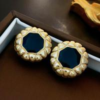 Tibetan Style Stud Earring, fashion jewelry & for woman & enamel, golden, nickel, lead & cadmium free, 26x26mm, Sold By Pair