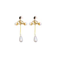Brass Stud Earring with Plastic Pearl fashion jewelry & micro pave cubic zirconia & for woman & with rhinestone golden nickel lead & cadmium free Sold By Pair