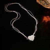 Brass Necklace fashion jewelry & multilayer & micro pave cubic zirconia & for woman silver color nickel lead & cadmium free Length Approx 40.5 cm Sold By PC