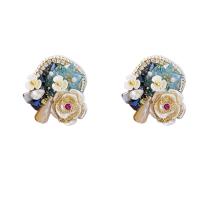 Brass Stud Earring with Crystal & Plastic Pearl fashion jewelry & for woman & with rhinestone nickel lead & cadmium free Sold By Pair