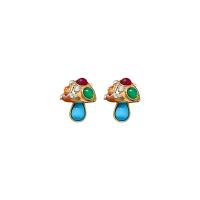 Zinc Alloy Stud Earring with Resin mushroom real gold plated fashion jewelry & for woman & with rhinestone multi-colored nickel lead & cadmium free Sold By Pair