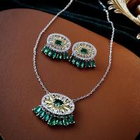 Brass Jewelry Set, fashion jewelry & micro pave cubic zirconia & for woman, green, nickel, lead & cadmium free, Length:Approx 47.3 cm, Sold By PC