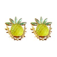 Tibetan Style Stud Earring, with Resin, Pineapple, fashion jewelry & for woman & with rhinestone, yellow, nickel, lead & cadmium free, 36x34mm, Sold By Pair