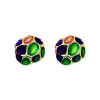 Tibetan Style Stud Earring, fashion jewelry & for woman & enamel, multi-colored, nickel, lead & cadmium free, 18x19mm, Sold By Pair