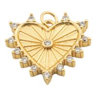 Cubic Zirconia Micro Pave Brass Pendant, Heart, gold color plated, fashion jewelry & DIY & micro pave cubic zirconia & for woman, golden, 19x21x3mm, Hole:Approx 3mm, Sold By PC