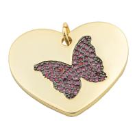 Cubic Zirconia Micro Pave Brass Pendant, Heart, gold color plated, fashion jewelry & DIY & micro pave cubic zirconia & for woman, two different colored, 21x25x2mm, Hole:Approx 3mm, Sold By PC