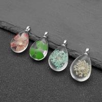 Resin Pendant, with Dried Flower, Teardrop, DIY, more colors for choice, 18x25mm, Sold By PC