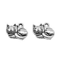 Zinc Alloy Animal Pendants Cat silver color plated cute & DIY nickel lead & cadmium free Sold By Bag