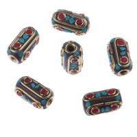Brass Spacer Beads, with Clay, Column, gold color plated, vintage & DIY, mixed colors, nickel, lead & cadmium free, 9x16mm, Sold By PC