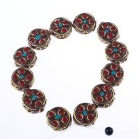 Brass Spacer Beads with Clay Flat Round gold color plated vintage & DIY mixed colors nickel lead & cadmium free Sold By PC