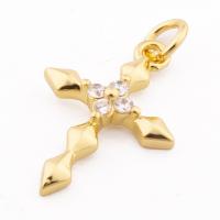 Cubic Zirconia Micro Pave Brass Pendant, Cross, high quality gold color plated, DIY & micro pave cubic zirconia, nickel, lead & cadmium free, 22x13x3mm, Hole:Approx 3mm, Approx 30PCs/Lot, Sold By Lot