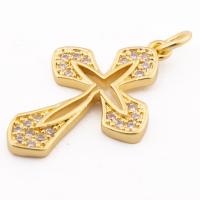 Cubic Zirconia Micro Pave Brass Pendant, Cross, high quality gold color plated, DIY & micro pave cubic zirconia, nickel, lead & cadmium free, 27x16x2mm, Hole:Approx 3mm, Approx 30PCs/Lot, Sold By Lot