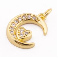 Cubic Zirconia Micro Pave Brass Pendant, Moon, high quality gold color plated, DIY & micro pave cubic zirconia, nickel, lead & cadmium free, 20x13x3mm, Hole:Approx 3mm, Approx 30PCs/Lot, Sold By Lot