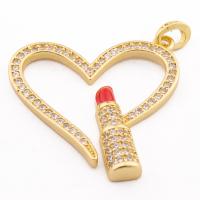 Cubic Zirconia Micro Pave Brass Pendant, Heart, high quality gold color plated, DIY & micro pave cubic zirconia, nickel, lead & cadmium free, 35x33x4mm, Hole:Approx 3mm, Approx 30PCs/Lot, Sold By Lot