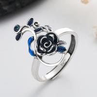 925 Sterling Silver Finger Rings Rose Antique finish fashion jewelry & for woman & enamel nickel lead & cadmium free 21mm Sold By PC