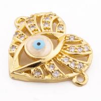 Evil Eye Connector, Brass, Heart, high quality gold color plated, DIY & micro pave cubic zirconia, nickel, lead & cadmium free, 21x16x5mm, Hole:Approx 1mm, Approx 30PCs/Lot, Sold By Lot