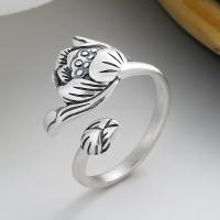 925 Sterling Silver Finger Rings Lotus Antique finish fashion jewelry & for woman nickel lead & cadmium free 11mm Sold By PC